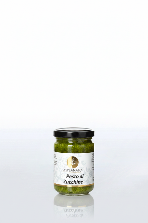 Pesto di Zucchine Asplanato - pack shot sfondo bianco con riflesso